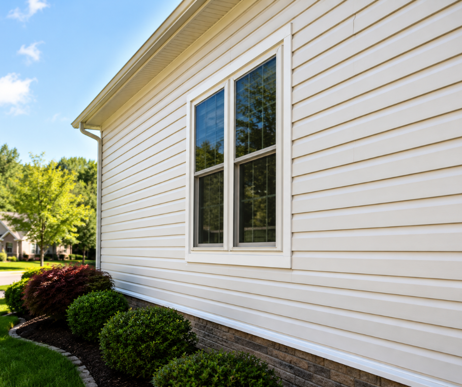 Pristine vinyl siding and clean exterior restored after professional soft washing in Virginia
