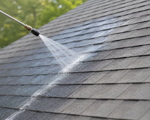 soft washing an asphalt shingle roof using a low-pressure spray system